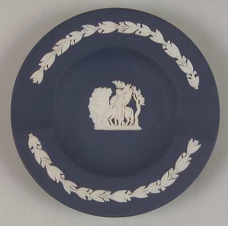 Cream Color on Portland Blue Jasperware 2 Slot Round Ashtray