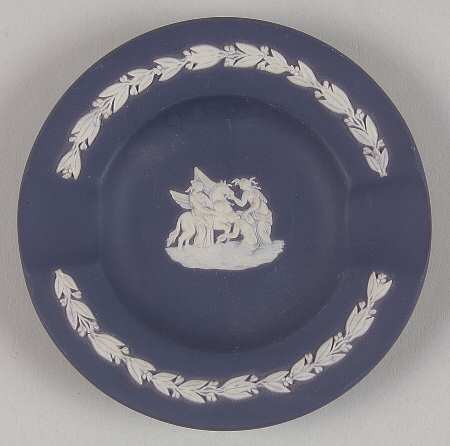 Cream Color on Portland Blue Jasperware 2 Slot Round Ashtray