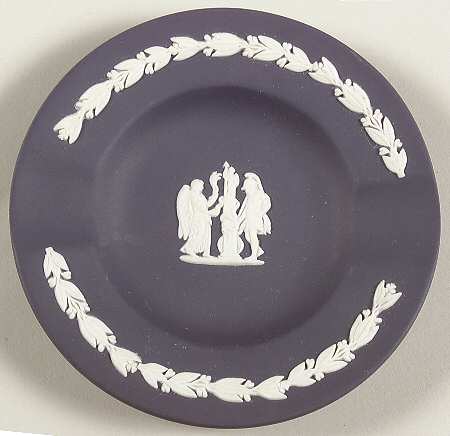 Cream Color on Portland Blue Jasperware 2 Slot Round Ashtray