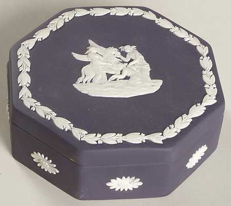 Cream Color on Portland Blue Jasperware Octagonal Box & Lid