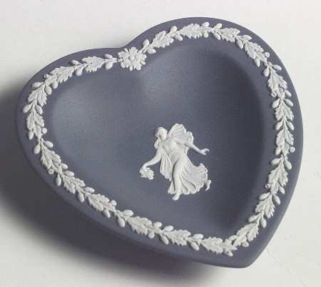 Cream Color on Portland Blue Jasperware Small Heart Shape Ashtray