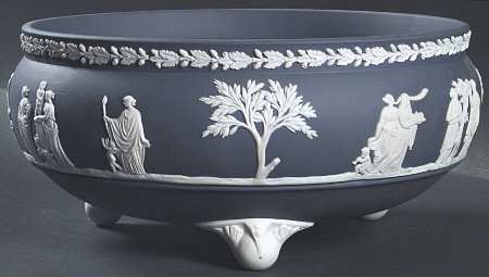 Cream Color on Portland Blue Jasperware Footed Fern Bowl