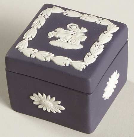 Cream Color on Portland Blue Jasperware Square Miniature Box