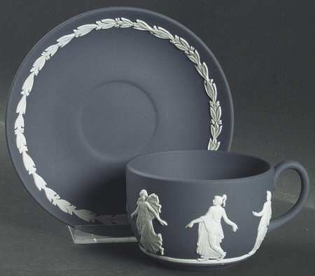Cream Color on Portland Blue Jasperware Flat Cup & Saucer Set