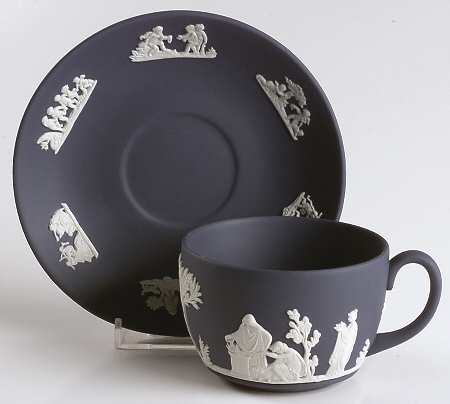 Cream Color on Portland Blue Jasperware Flat Cup & Saucer Set