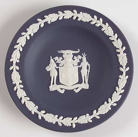Cream Color on Portland Blue Jasperware 4" Round Tray