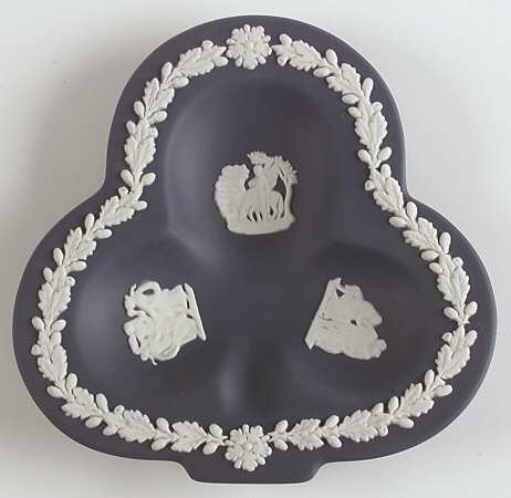 Cream Color on Portland Blue Jasperware Small Club Shape Ashtray