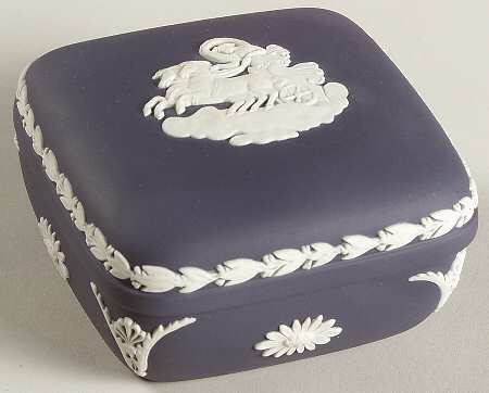 Cream Color on Portland Blue Jasperware Square Box with Lid