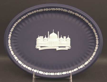 Cream Color on Portland Blue Jasperware 10" Oval Tray