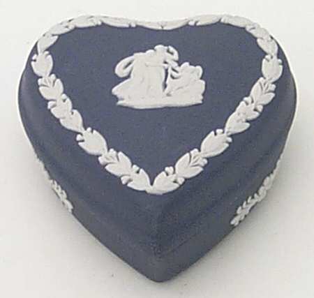 Cream Color on Portland Blue Jasperware Small Heart Shape Box & Lid