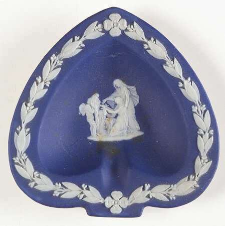 Cream Color on Portland Blue Jasperware Small Spade Shape Ashtray