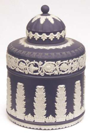 Cream Color on Portland Blue Jasperware Tea Caddy & Lid