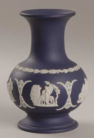 Cream Color on Portland Blue Jasperware 5" Footed Vase