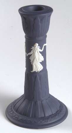 Cream Color on Portland Blue Jasperware Small Candlestick