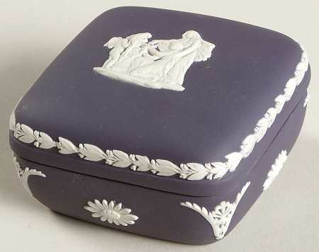 Cream Color on Portland Blue Jasperware Square Box with Lid