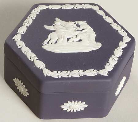 Cream Color on Portland Blue Jasperware Hexagonal Box & Lid