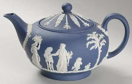 Cream Color on Portland Blue Jasperware Teapot & Lid