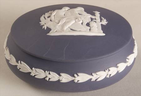 Cream Color on Portland Blue Jasperware Oval Apollo Box & Lid