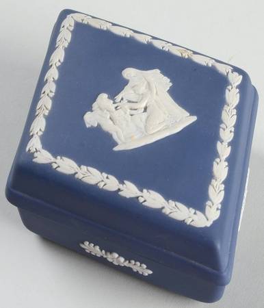 Cream Color on Portland Blue Jasperware Diamond Shaped Box with Lid