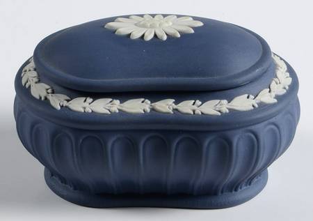 Cream Color on Portland Blue Jasperware Flora Box & Lid