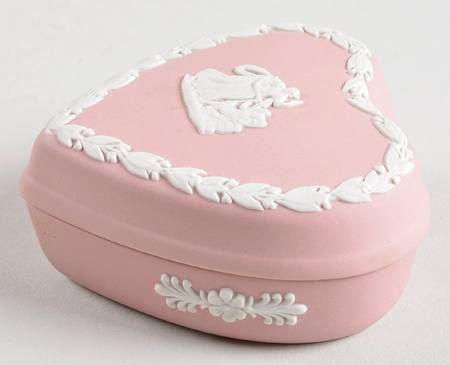 Cream Color on Pink Jasperware Heart Shape Box & Lid