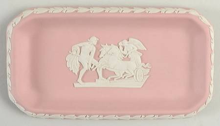 Cream Color on Pink Jasperware 6" Oblong Tray