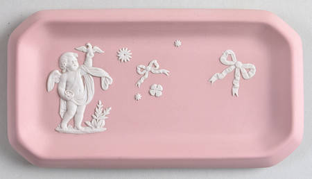 Cream Color on Pink Jasperware 6" Oblong Tray
