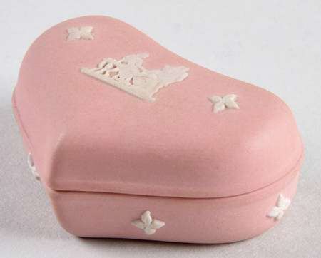 Cream Color on Pink Jasperware Heart Shape Box & Lid