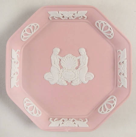 Cream Color on Pink Jasperware 4" Octagonal Tray