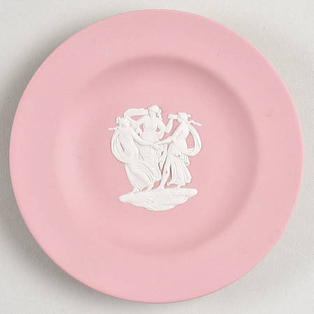 Cream Color on Pink Jasperware 4" Round Tray