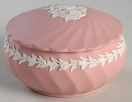 Cream Color on Pink Jasperware 3" Round Box & Lid