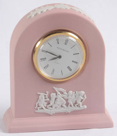 Cream Color on Pink Jasperware Small Clock Dome