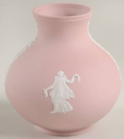 Cream Color on Pink Jasperware 4'' Bulbous Vase