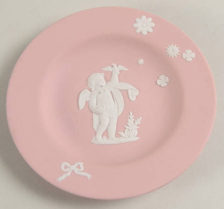 Cream Color on Pink Jasperware 4" Round Tray