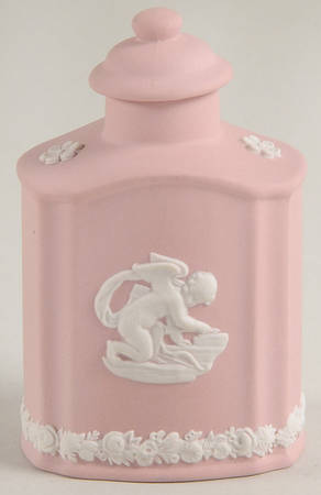 Cream Color on Pink Jasperware Small Tea Caddy & Lid