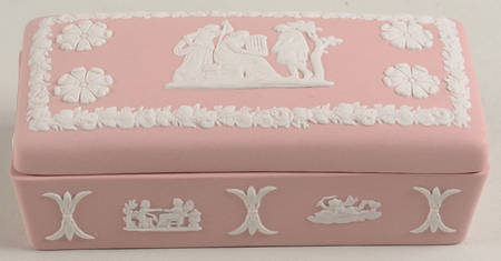 Cream Color on Pink Jasperware 3" Rectangular Box & Lid