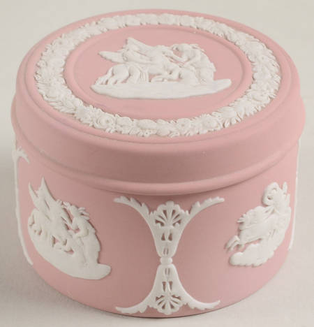 Cream Color on Pink Jasperware 2" Round Box & Lid