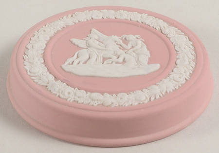 Cream Color on Pink Jasperware Lid for 2" Round Box