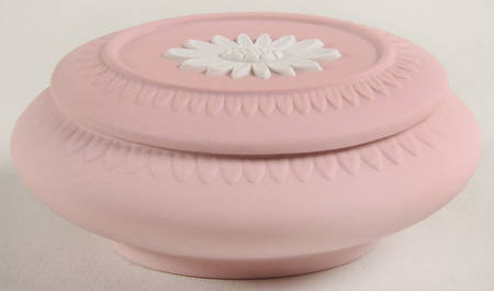 Cream Color on Pink Jasperware 3" Oval Box with Lid