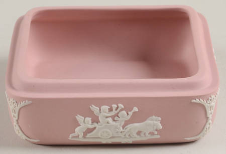 Cream Color on Pink Jasperware Square Box No Lid