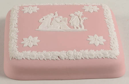 Cream Color on Pink Jasperware Lid for Square Box