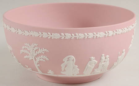 Cream Color on Pink Jasperware Round Sacrifice Bowl