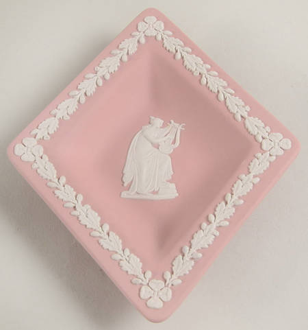 Cream Color on Pink Jasperware Small Diamond Shape Ashtray