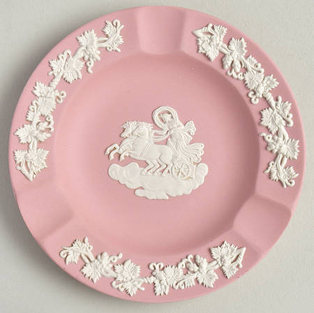 Cream Color on Pink Jasperware 3 Slot Round Ashtray