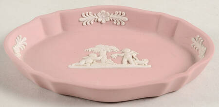 Cream Color on Pink Jasperware Silver Tray