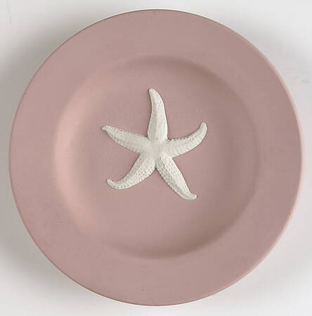 Cream Color on Pink Jasperware 4" Round Tray