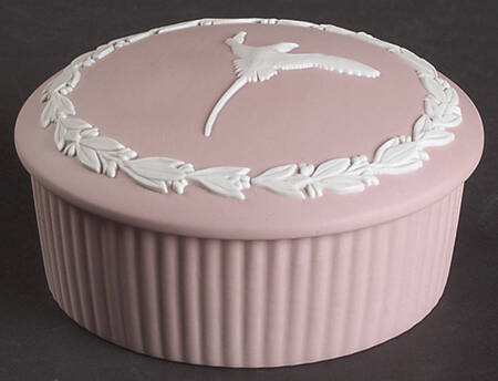 Cream Color on Pink Jasperware Round Box & Lid