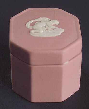 Cream Color on Pink Jasperware Octagonal Box & Lid