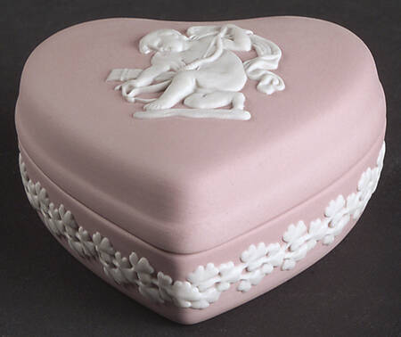 Cream Color on Pink Jasperware Heart Shape Box & Lid