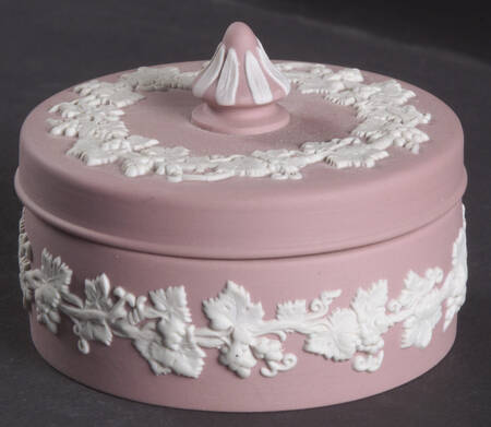 Cream Color on Pink Jasperware Small Spiked Knob Box, Lid Only